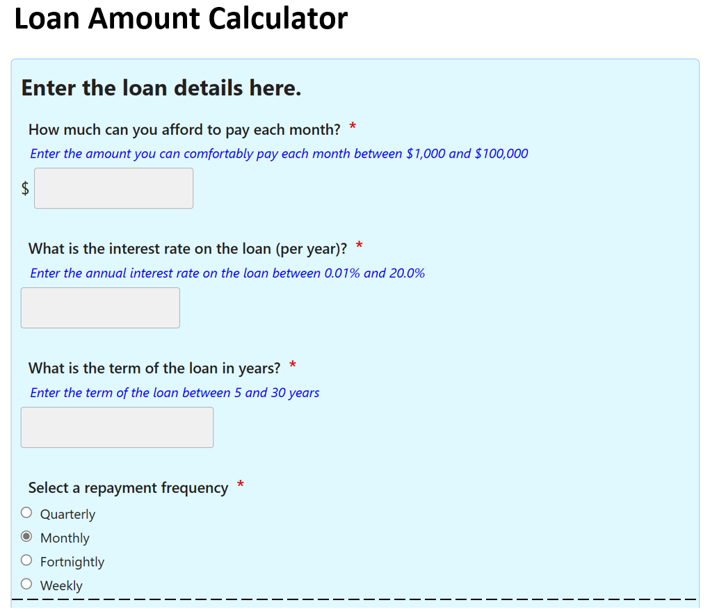 Excerpt from loan amount calculator