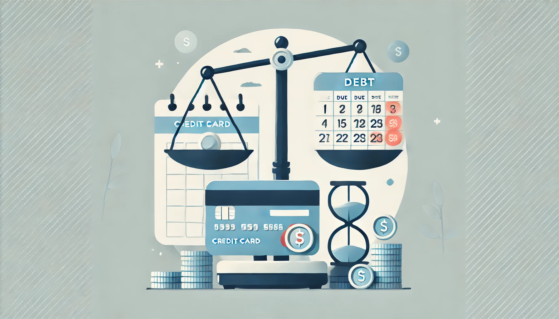 Debt management category showing images of balance, credit card and a calendar