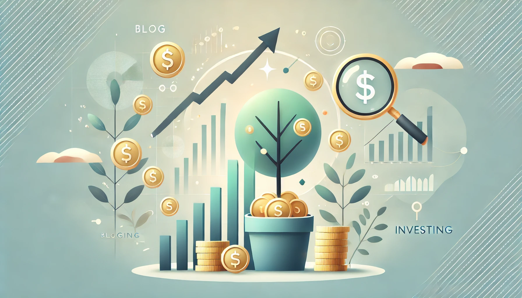Investment category showing images of growing wealth, money and plants