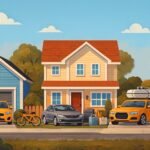 Picture of houses in street with cars.