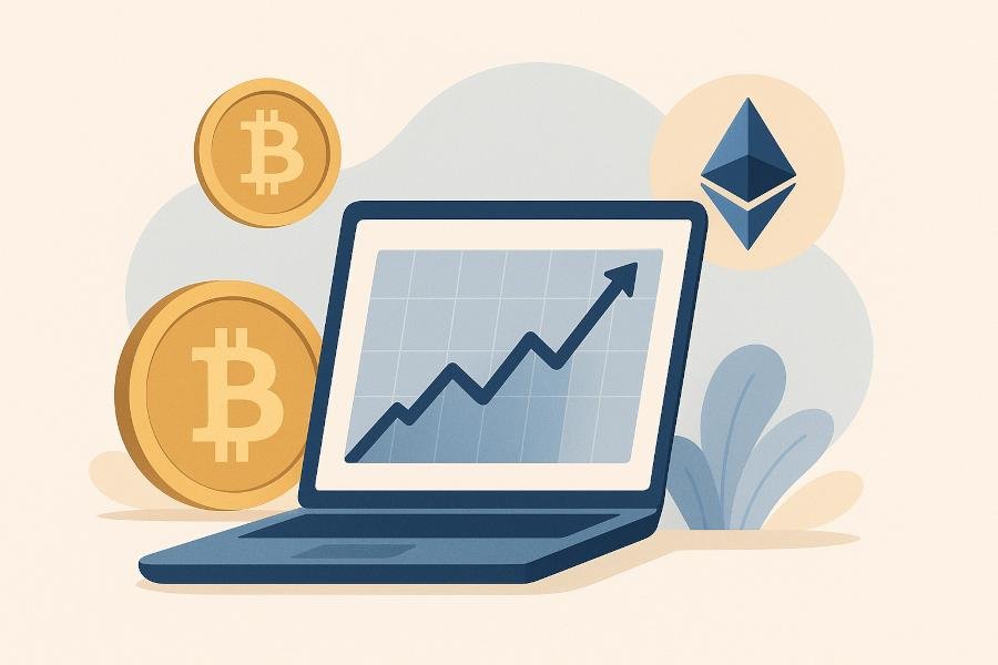 Laptop used for investing in crypto